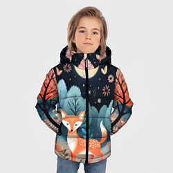Куртка зимняя для мальчика Лисичка в осеннем лесу фолк-арт, цвет: 3D-светло-серый — фото 2