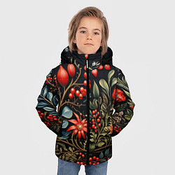 Куртка зимняя для мальчика Новогодние ягоды и цветы, цвет: 3D-черный — фото 2