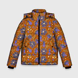 Куртка зимняя для мальчика Цветы в поле коричневый цвет, цвет: 3D-красный