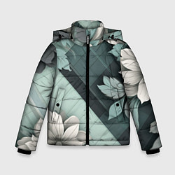 Куртка зимняя для мальчика Мятная клетка и цветы, цвет: 3D-черный