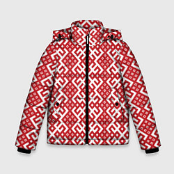 Куртка зимняя для мальчика Макошь - славянские обережные узоры, цвет: 3D-черный