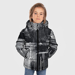 Куртка зимняя для мальчика Белые полосы на чёрном фоне киберпанк, цвет: 3D-черный — фото 2