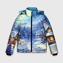 Куртка зимняя для мальчика Зимняя новогодняя деревня, цвет: 3D-красный