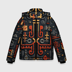 Куртка зимняя для мальчика Абстрактный паттерн в славянском стиле на тёмном ф, цвет: 3D-красный