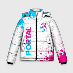 Куртка зимняя для мальчика Portal neon gradient style вертикально, цвет: 3D-черный