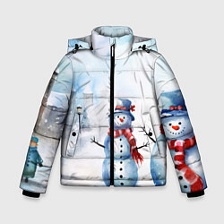 Куртка зимняя для мальчика Новогодний день со снеговиком, цвет: 3D-черный
