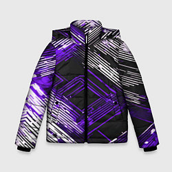 Куртка зимняя для мальчика Киберпанк линии белые и фиолетовые, цвет: 3D-черный