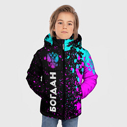 Куртка зимняя для мальчика Богдан и неоновый герб России по-вертикали, цвет: 3D-черный — фото 2