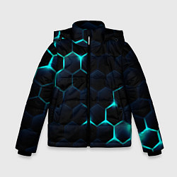 Куртка зимняя для мальчика Бирюзовый сквозь чёрные соты, цвет: 3D-черный