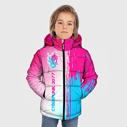 Куртка зимняя для мальчика Cyberpunk 2077 neon gradient style по-вертикали, цвет: 3D-черный — фото 2