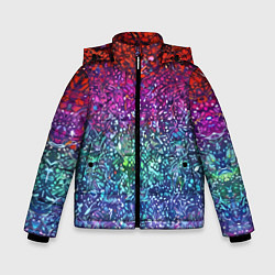 Куртка зимняя для мальчика Разноцветные узоры красные синие и фиолетовые, цвет: 3D-светло-серый