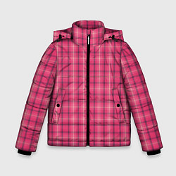 Куртка зимняя для мальчика Розовая клетка классическая, цвет: 3D-светло-серый