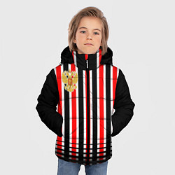 Куртка зимняя для мальчика Полосатый красный - герб РФ, цвет: 3D-черный — фото 2
