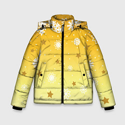 Куртка зимняя для мальчика Снежинки и звезды на желтом, цвет: 3D-светло-серый