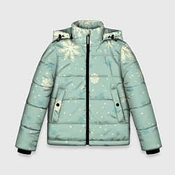 Куртка зимняя для мальчика Снежинки и звезды на матно зеленем, цвет: 3D-черный