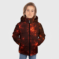 Куртка зимняя для мальчика Абстрактные светящиеся красно оранжевые снежинки, цвет: 3D-красный — фото 2