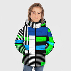 Куртка зимняя для мальчика Геометрический узор сине -зеленый в стиле пэчворк, цвет: 3D-черный — фото 2