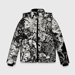 Куртка зимняя для мальчика Чёрно белый цветочны узор, цвет: 3D-черный
