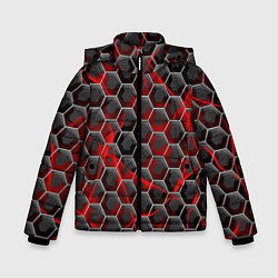 Куртка зимняя для мальчика Красные узоры шестиугольник, цвет: 3D-красный