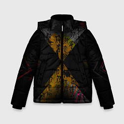 Куртка зимняя для мальчика Японские иероглифы текстуры, цвет: 3D-черный
