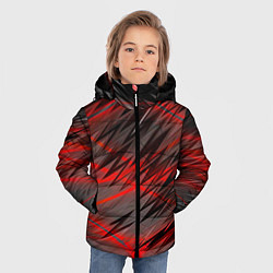 Куртка зимняя для мальчика Красные полосы надрезы, цвет: 3D-черный — фото 2