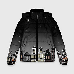 Куртка зимняя для мальчика Ночной город и звездное небо, цвет: 3D-черный