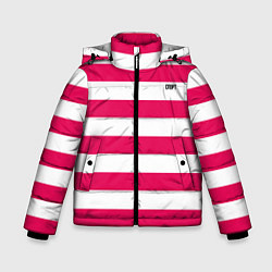 Куртка зимняя для мальчика Красно белый узор в полоску, цвет: 3D-черный