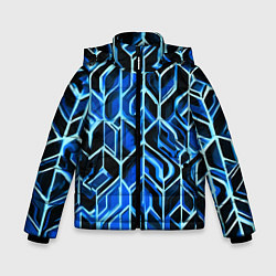 Куртка зимняя для мальчика Синие полосы на чёрном фоне, цвет: 3D-черный