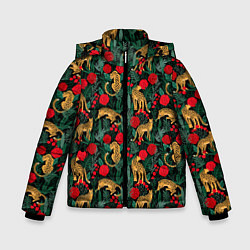 Куртка зимняя для мальчика Ягуар в тропическом лесу, цвет: 3D-черный