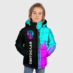 Куртка зимняя для мальчика Святослав и неоновый герб России по-вертикали, цвет: 3D-черный — фото 2