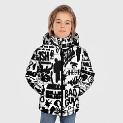 Куртка зимняя для мальчика Билли Айлиш автографы черно белый, цвет: 3D-светло-серый — фото 2