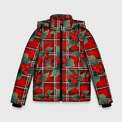 Куртка зимняя для мальчика Остролист на красной шотландке, цвет: 3D-светло-серый