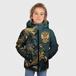Куртка зимняя для мальчика Герб России и бирюзовый фон, цвет: 3D-светло-серый — фото 2