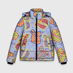 Куртка зимняя для мальчика Узор с яркими разноцветными бантами в горошек, цвет: 3D-черный