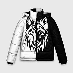 Куртка зимняя для мальчика Волк чёрно-белый, цвет: 3D-светло-серый