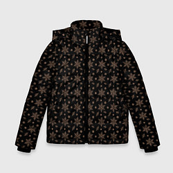 Куртка зимняя для мальчика Узор из персиковых снежинок на черном, цвет: 3D-черный