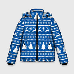 Куртка зимняя для мальчика Синий свитер с новогодними оленями, цвет: 3D-черный