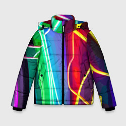 Куртка зимняя для мальчика Абстрактные цветные полосы - композиция, цвет: 3D-черный