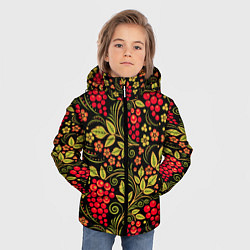 Куртка зимняя для мальчика Хохломская роспись красные ягоды, цвет: 3D-светло-серый — фото 2