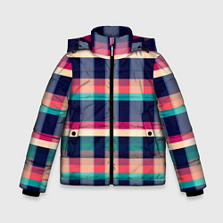 Куртка зимняя для мальчика Клетка: синий и розовый с бирюзовым, цвет: 3D-красный