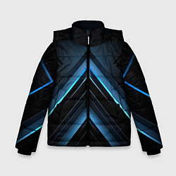 Куртка зимняя для мальчика Черная абстракция с синим неоновым ярким свечением, цвет: 3D-светло-серый