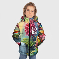 Куртка зимняя для мальчика Гавайские тропические цветы - алоха, цвет: 3D-светло-серый — фото 2