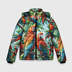 Куртка зимняя для мальчика Попугаи Ара - тропики джунгли, цвет: 3D-черный