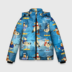 Куртка зимняя для мальчика Паттерн чаек на полигональном синем, цвет: 3D-черный