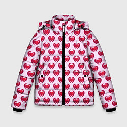 Куртка зимняя для мальчика Двойное сердце на розовом фоне, цвет: 3D-черный