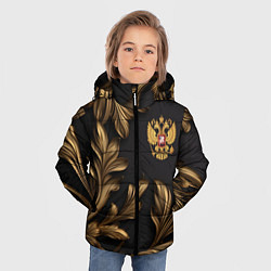 Куртка зимняя для мальчика Золотой герб России и узоры из листьев, цвет: 3D-черный — фото 2