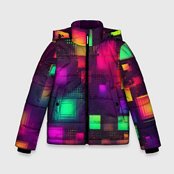 Куртка зимняя для мальчика Разноцветные квадраты и точки, цвет: 3D-красный