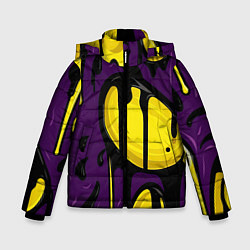 Куртка зимняя для мальчика Желтые яркие пятна краски на фиолетовом, цвет: 3D-светло-серый