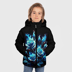 Куртка зимняя для мальчика Розы в голубом огне, цвет: 3D-черный — фото 2