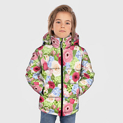 Куртка зимняя для мальчика Фон с розами, лютиками и гортензиями, цвет: 3D-светло-серый — фото 2